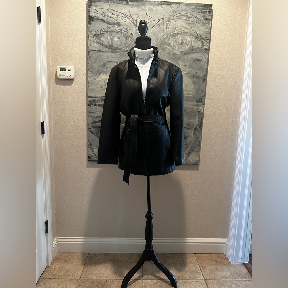 Worthington Black Leather Belted Jacket